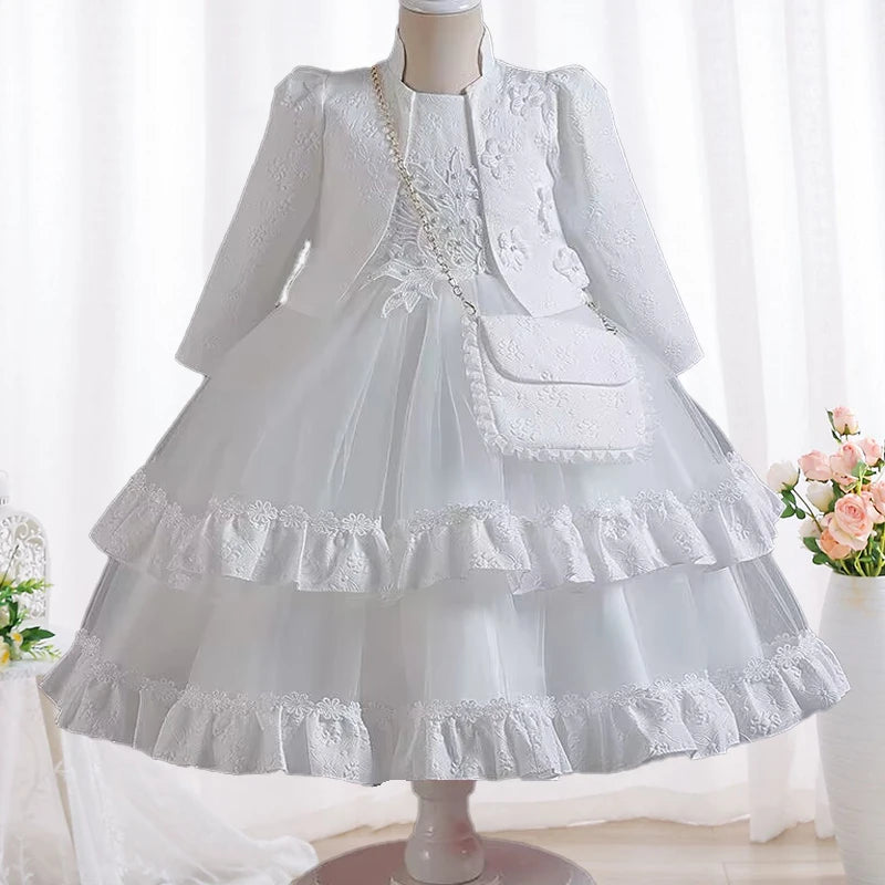 Elegant Long Sleeve Girls' Embroidery Flower Dresses