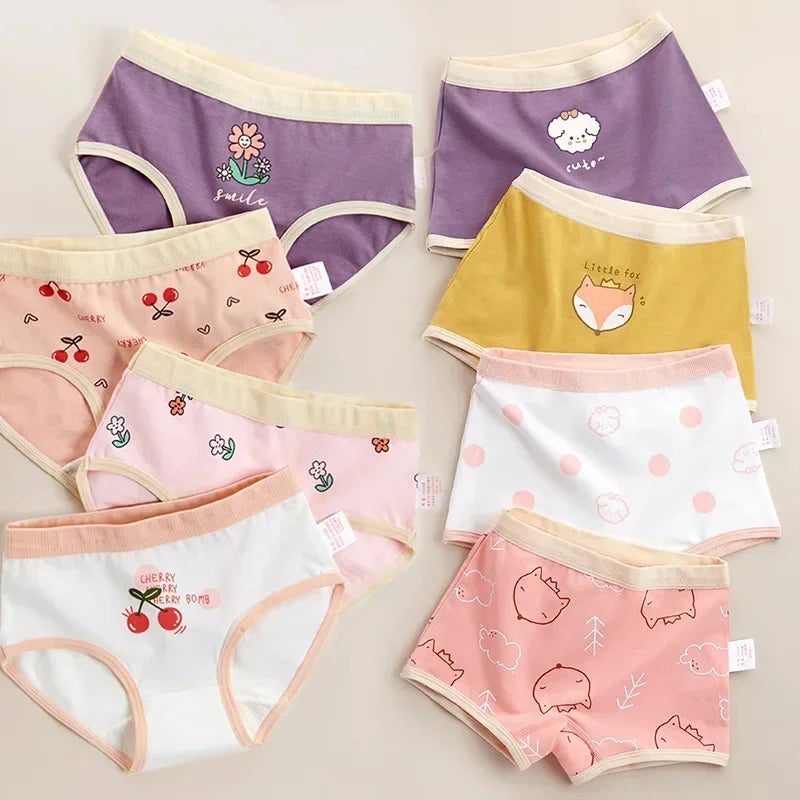 4PCS Little Girls Cotton Breathable Cartoon Briefs childrensterritory