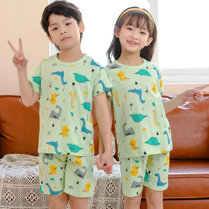 Kids Cartoon Print Short Sleeves Summer Pajamas Sets childrensterritory