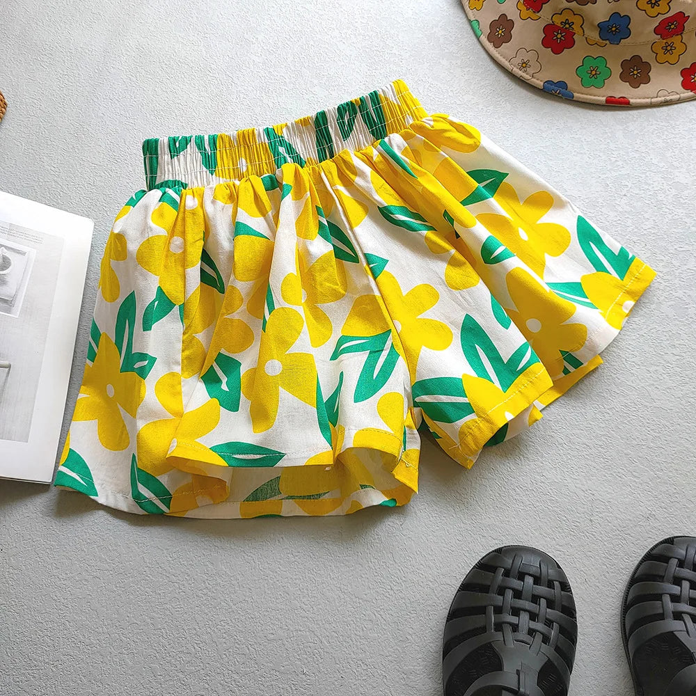 Kids Girls Floral Wide-Leg Beach Shorts for Summer childrensterritory