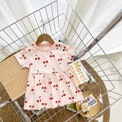 Fruit Print Little Girls Summer Holiday Cotton Dresses childrensterritory