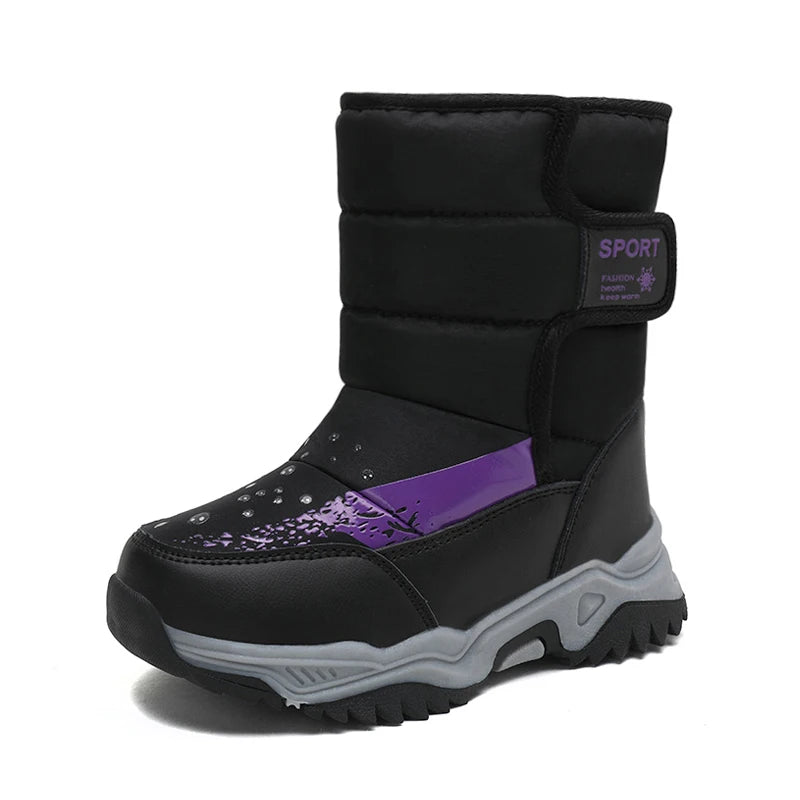 Kids Girls Boys Warm Anti-Slip Leather Snow Boots