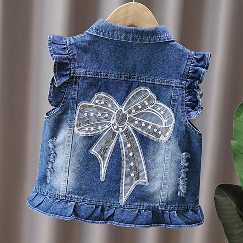 Baby/Kids Stylish Flower Print Denim Vests childrensterritory