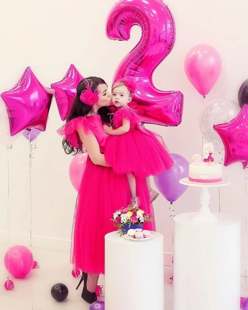 Elegant Mother Daughter Puffy Sleeve Tulle Dresses childrensterritory