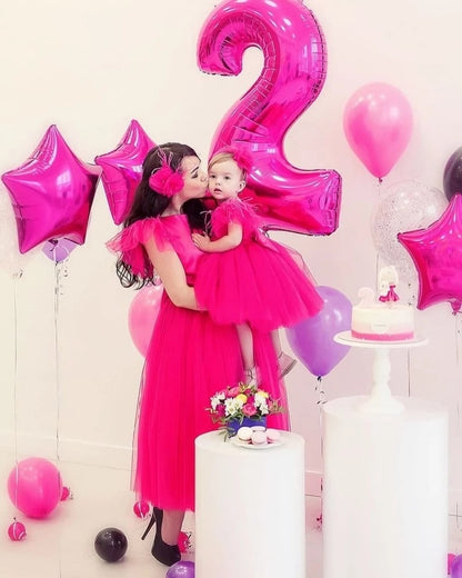 Elegant Mother Daughter Puffy Sleeve Tulle Dresses childrensterritory