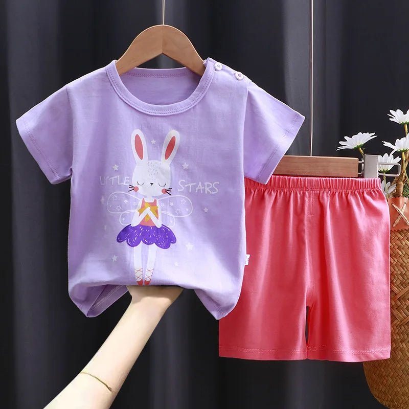 Little Boys Girls Cartoon Print Cotton Clothing Sets