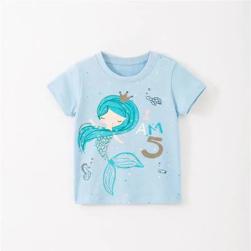 Half-Sleeves Cartoon Print Summer Casual Tops For Girls childrensterritory