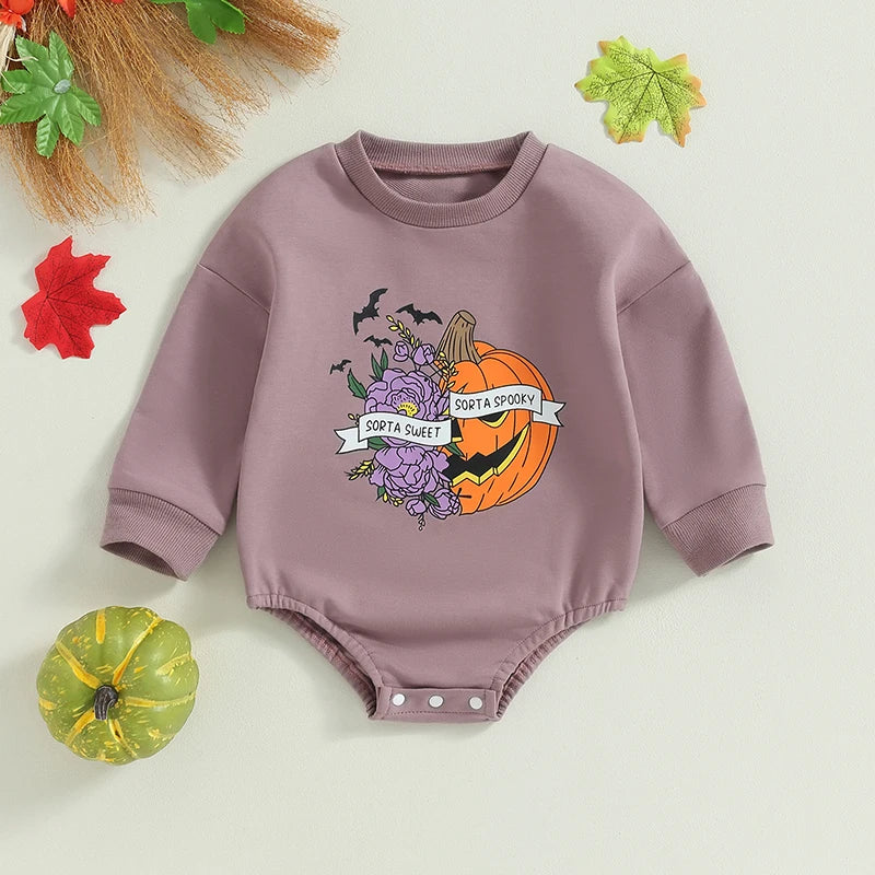 Baby Girl Letters Pumpkin Print Halloween Bodysuit