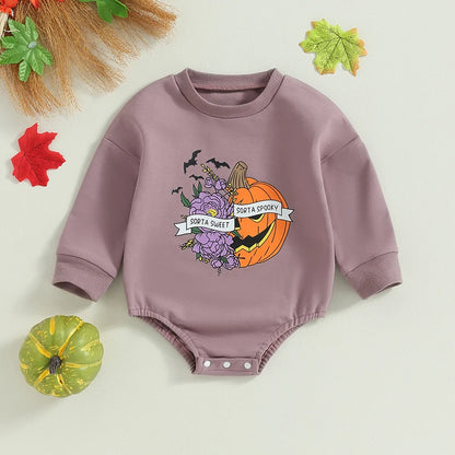 Baby Girl Letters Pumpkin Print Halloween Bodysuit