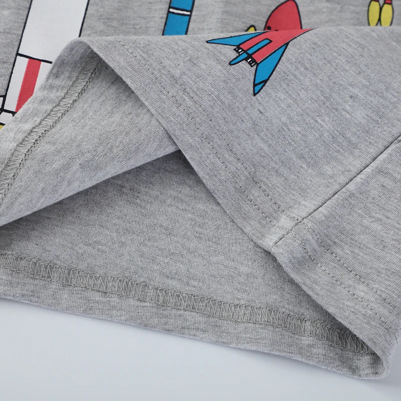 Cartoon Rockets Print Little Boys Casual Cotton T Shirts
