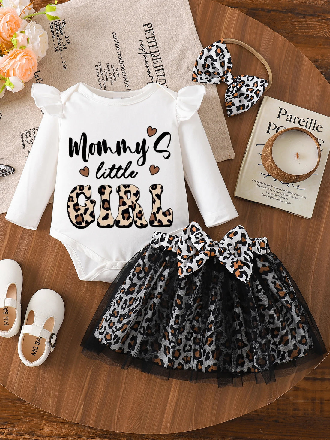 Newborn Girls Short Sleeve Letter Romper + Skirt 3pcs Set