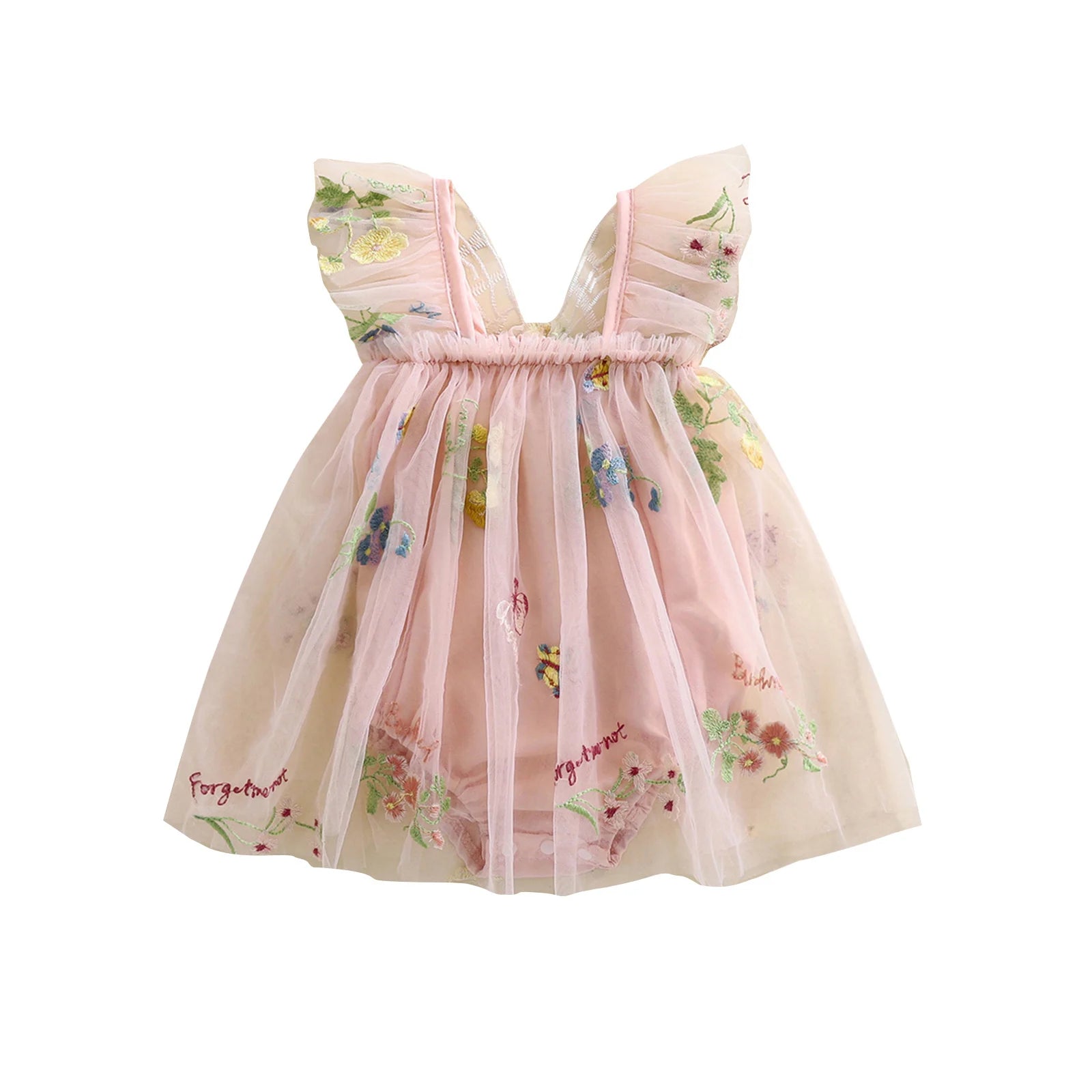 Baby Girls Flower Butterfly Embroidery Romper Dresses