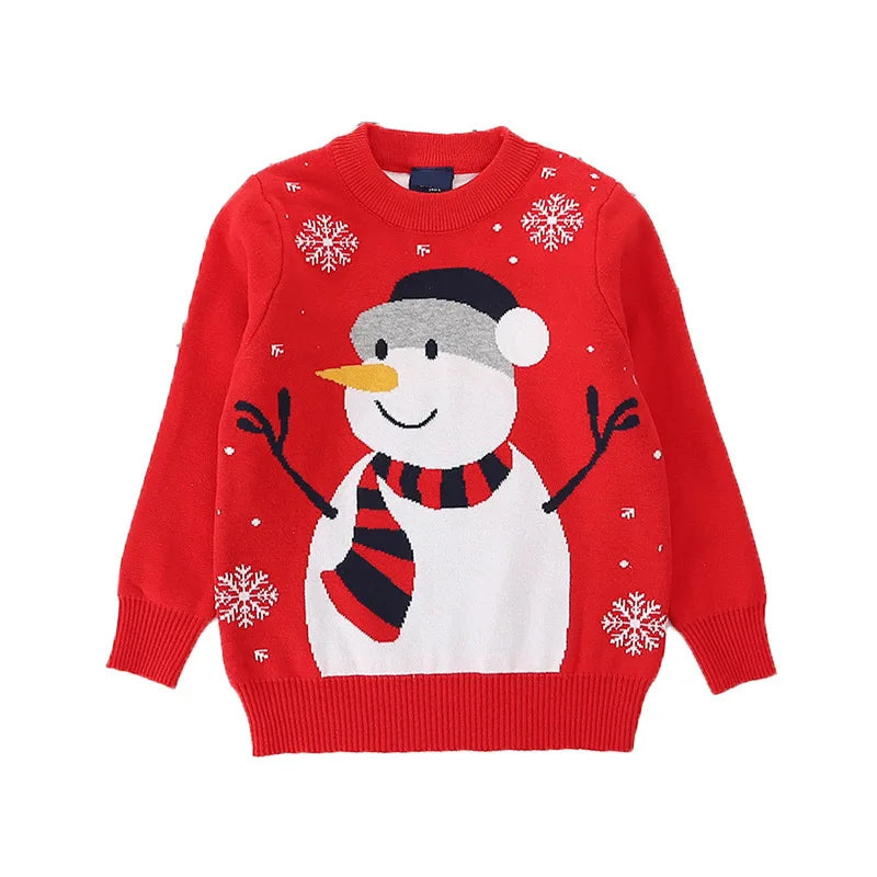 Kids' Long-Sleeved Snowman Design Winter Sweater