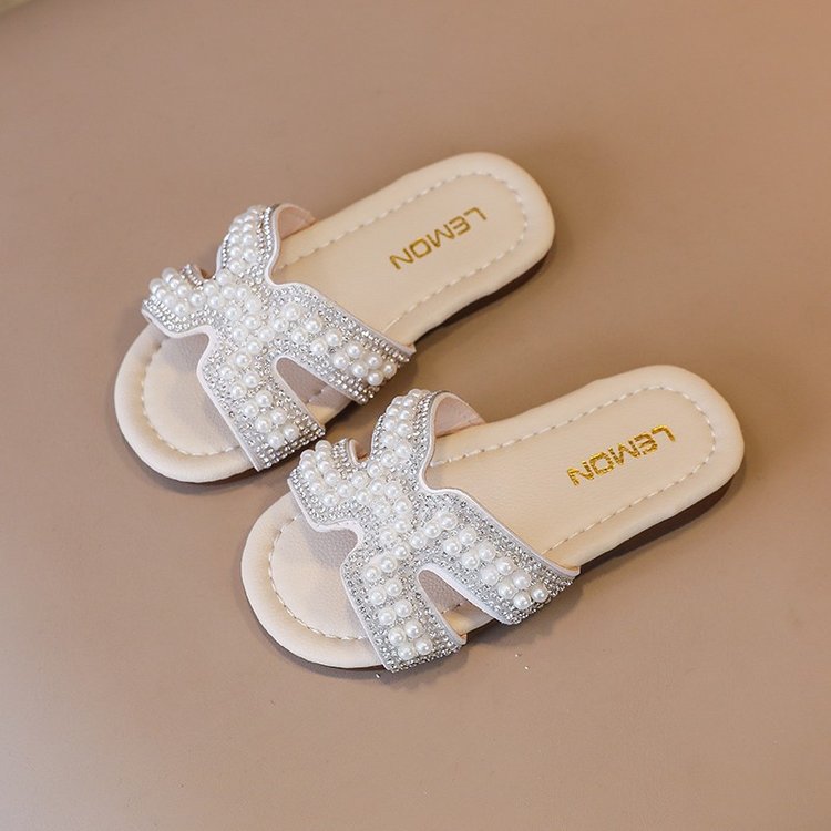Classic Baby/Kids Girls Pearls Beading Summer Slippers childrensterritory