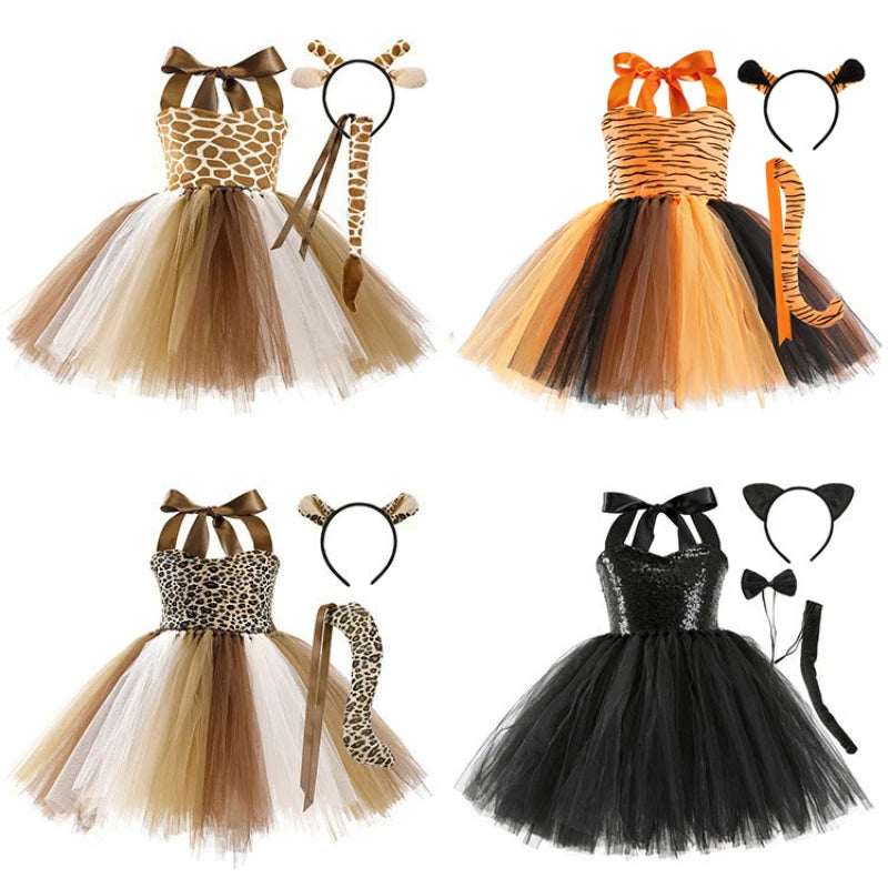 Kids Girls Little Cat Look Tutu Skirt Dresses for School Performance