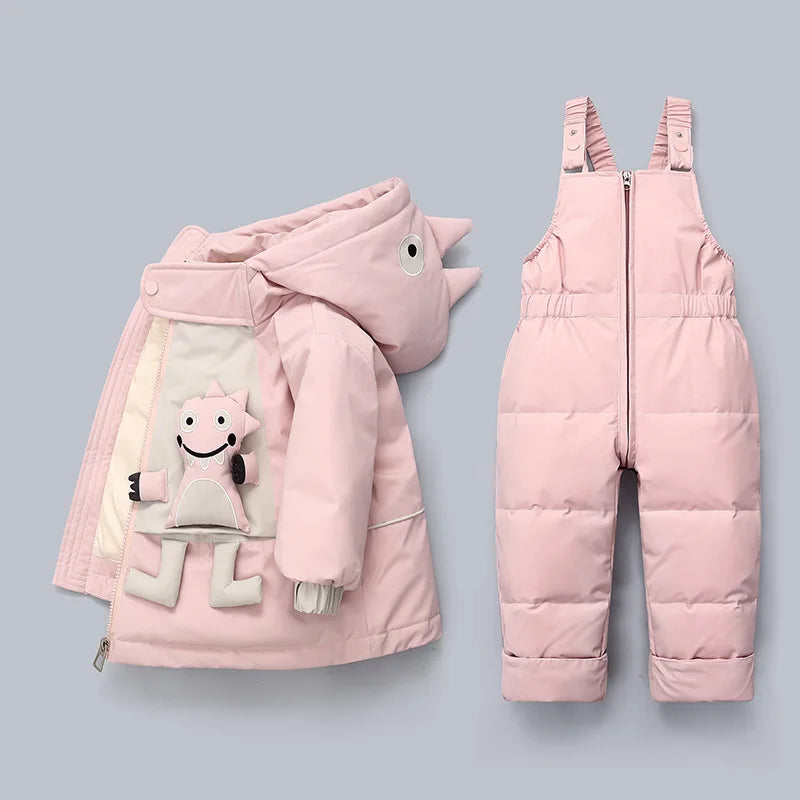 3D Cartoon Dino Design 2pcs Baby Warm Snowsuits childrensterritory