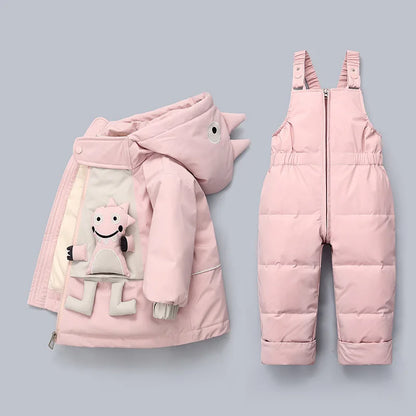3D Cartoon Dino Design 2pcs Baby Warm Snowsuits childrensterritory