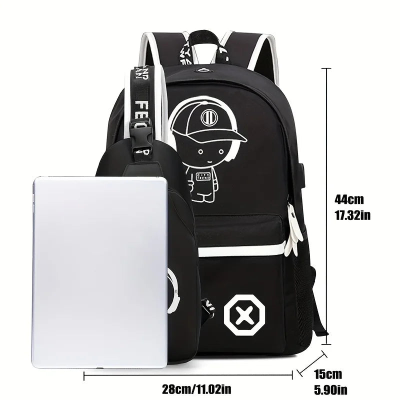Luminous Animation 2PCS/SET School Bags For Teenagers with USB