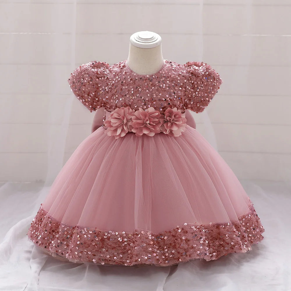 Baby Girl Sequin Lace Designed Fluffy Baptism, Birthday Dress