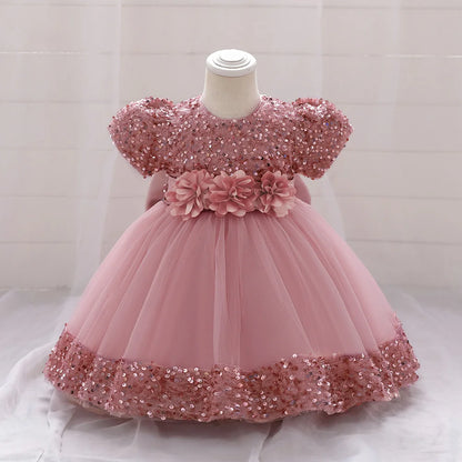 Baby Girl Sequin Lace Designed Fluffy Baptism, Birthday Dress