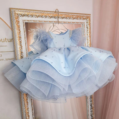 Baby/Kids Girl Satin Pearls Design Tulle Princess Party Dresses childrensterritory