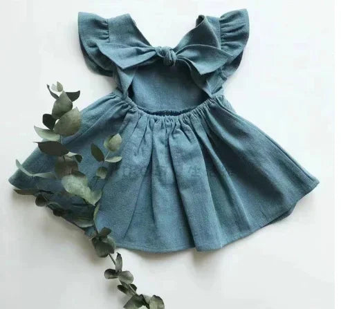Bow Design Cotton Linen Dress For Toddler Girls childrensterritory