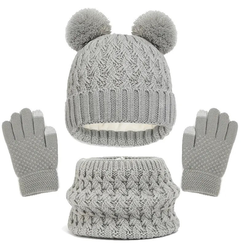 Thick Knitting Warm Baby/Kids Hat Gloves Scarf Set childrensterritory