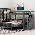 L-Shaped Twin-Over Bunk Bed with Ladder and 3 Storage Grids childrensterritory