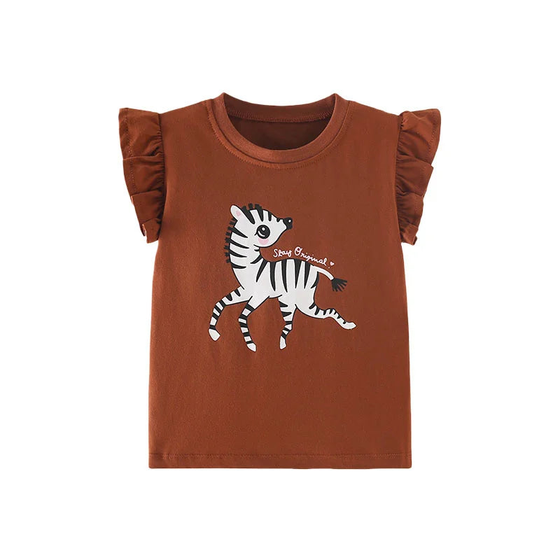 Kids Girls Cartoon Design Cotton Summer Tees/Tops childrensterritory