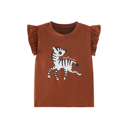 Kids Girls Cartoon Design Cotton Summer Tees/Tops childrensterritory