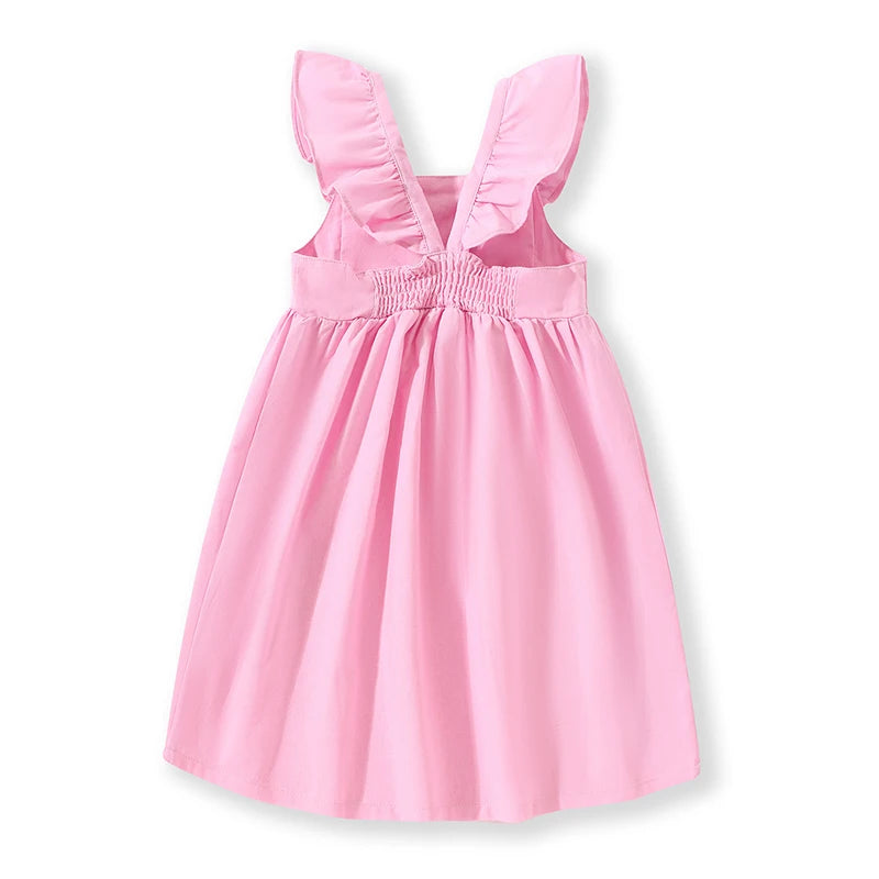 Little Girls Floral Appliques Design Summer Dress with Pockets