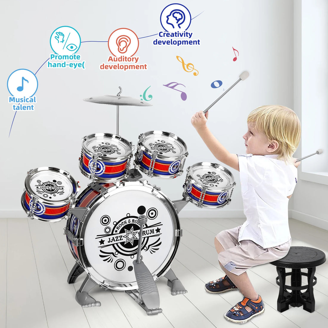 Kids Musical Instruments Toy- Mini Jazz Drum Set with Stool