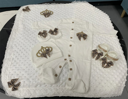 5pcs Sequin Bling Crown Design Baby Girl Welcome Home Outfits childrensterritory