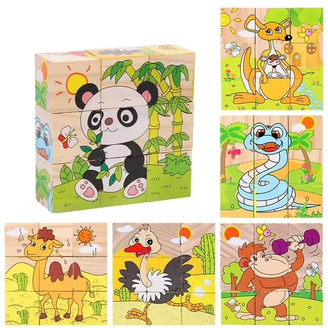 Kids Six Side Cube Jigsaw Wooden Blocks Toys