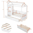 Twin Size Wood Storage Bunk Bed with Window and Roof
