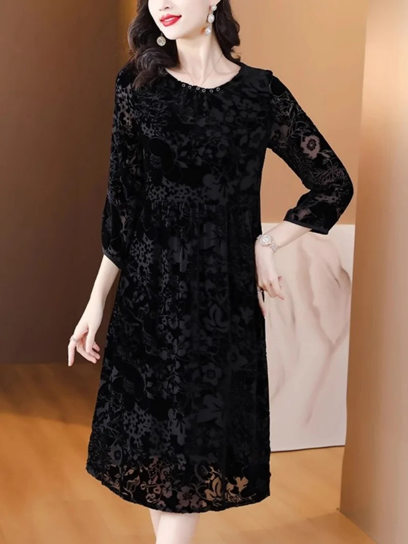 A-Line Velvet Embossed Dresses for Preschool Girls