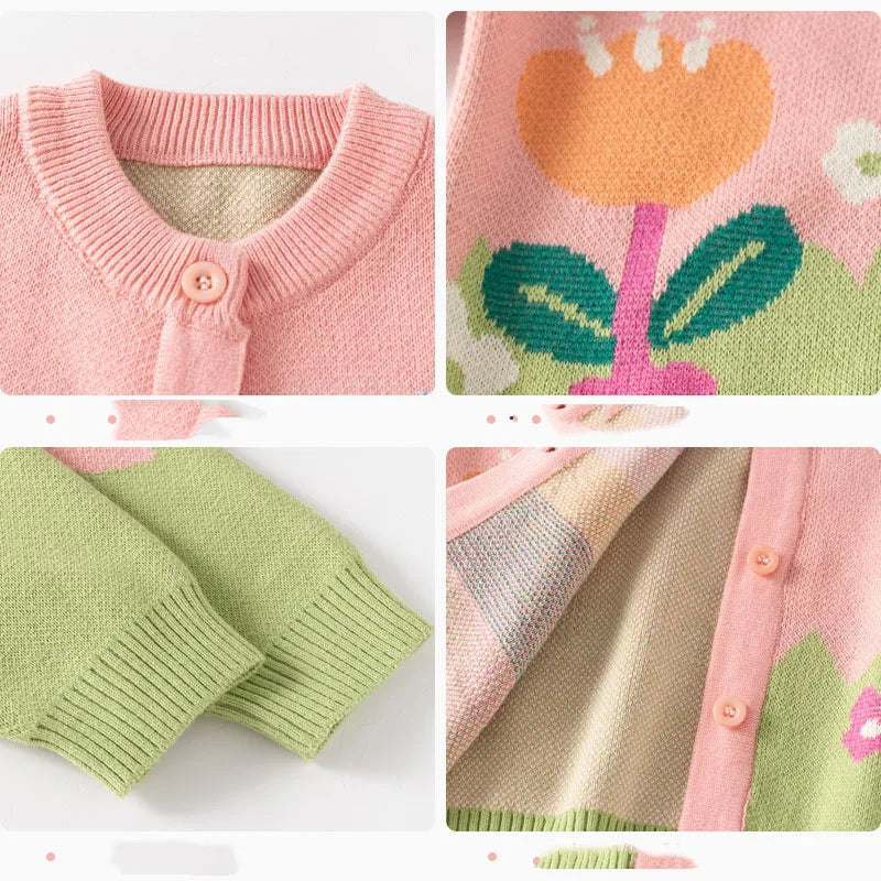 Toddler Girls Cartoon Flower Design Cardigan childrensterritory