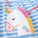 Little Girls Striped Unicorn Design Cotton Dresses For Summer childrensterritory