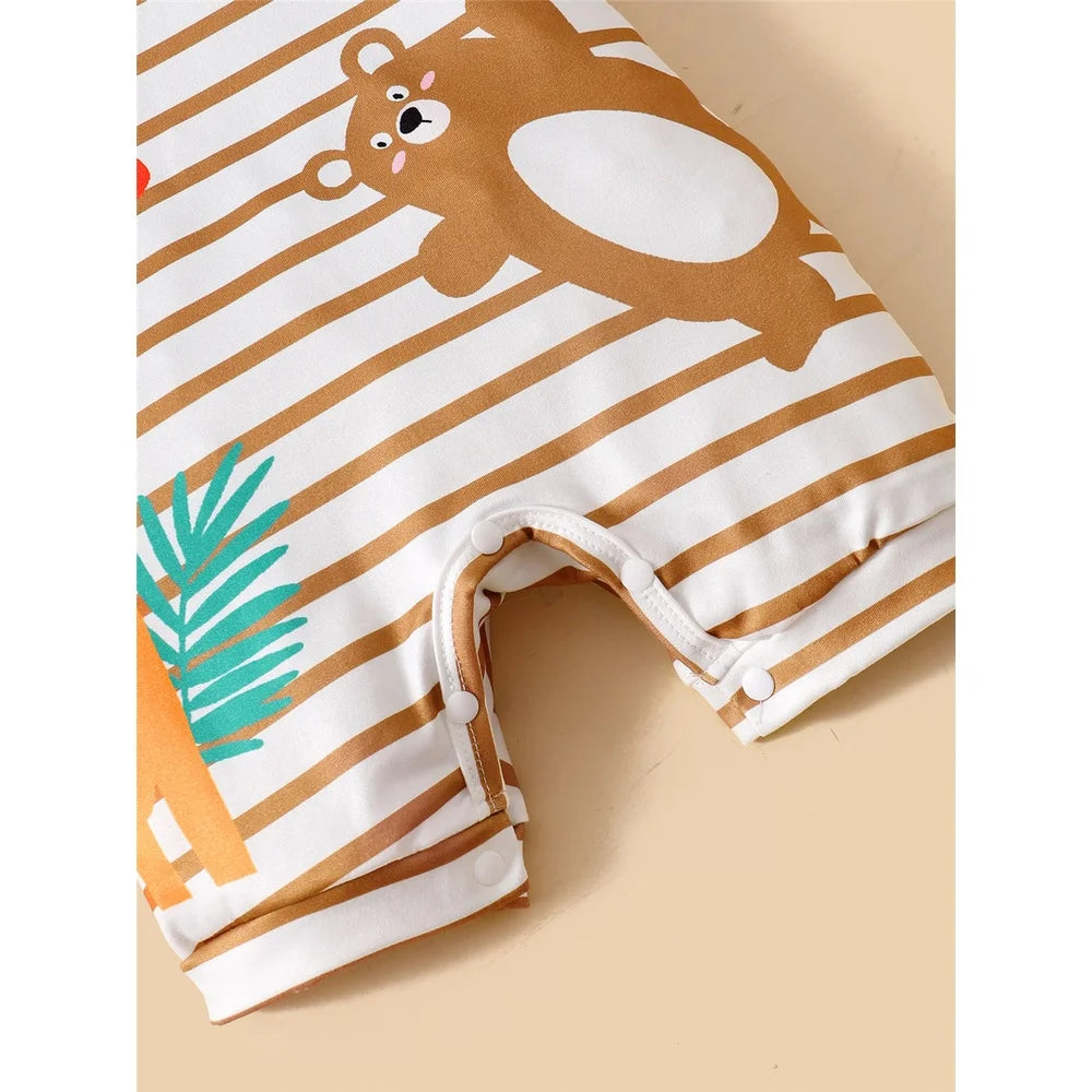 Cartoon Animal Print Romper with Cap for Baby Boy