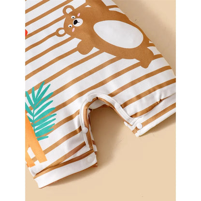 Cartoon Animal Print Romper with Cap for Baby Boy