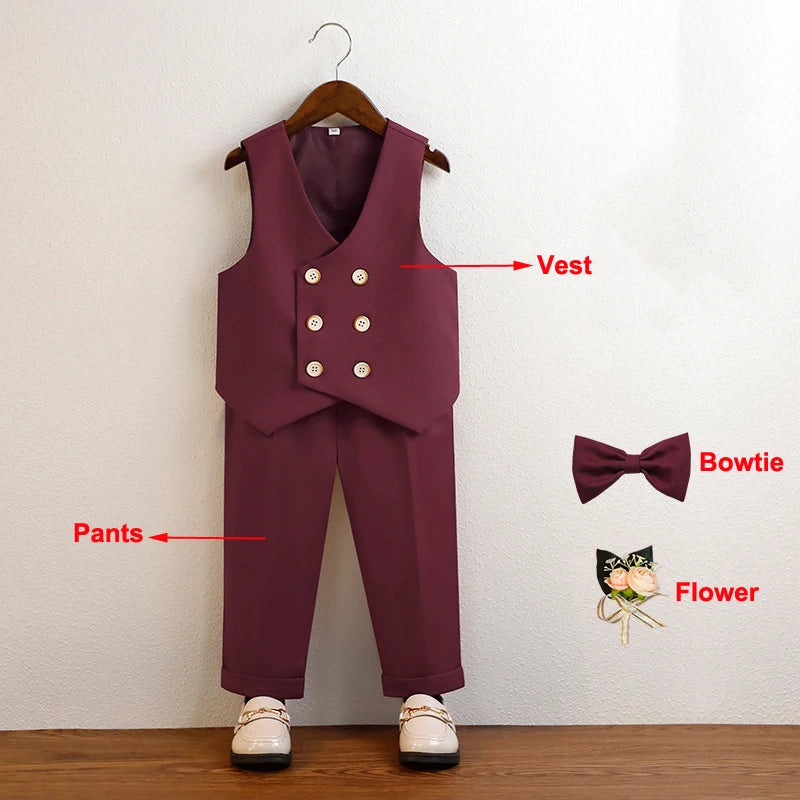3 Pieces Kids Boys Formal Suit in 5 Colors (Vest Pants Bow-tie)