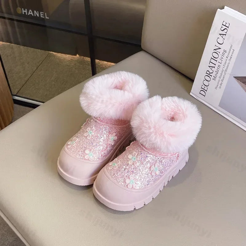 Princess Girls Glittering Fashion Warm Fur Boots childrensterritory