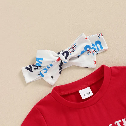 Letter Printed Shirt Floral Pant 4th of July Outfit for Baby Girl