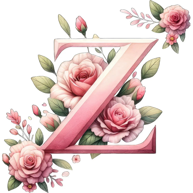 Self-Adhesive Pink Flower Letter Art Wall Decals childrensterritory