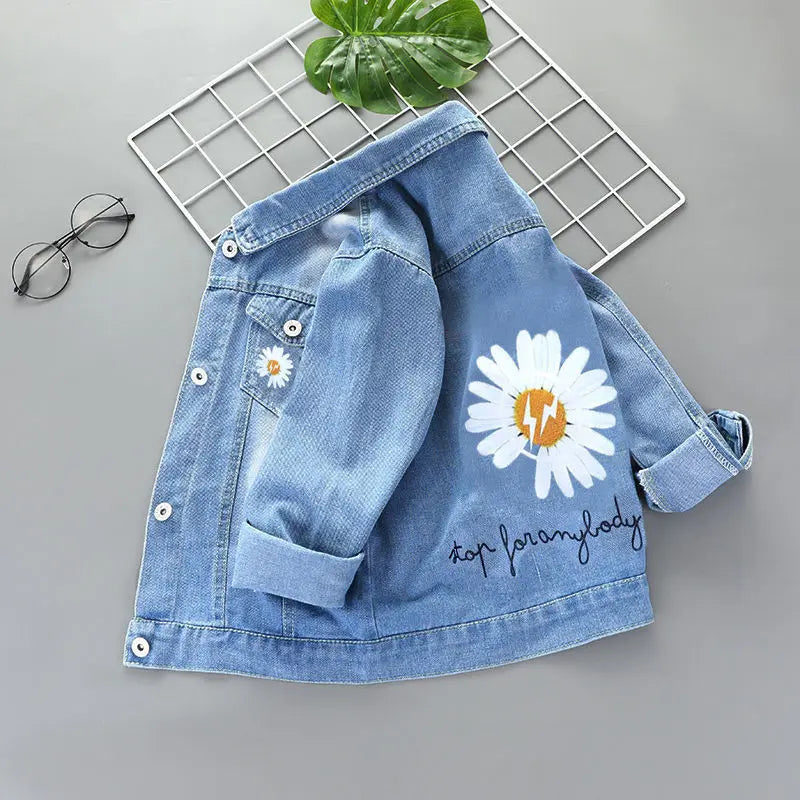 Floral Design Little Girls' Sweet Princess Denim Jacket childrensterritory