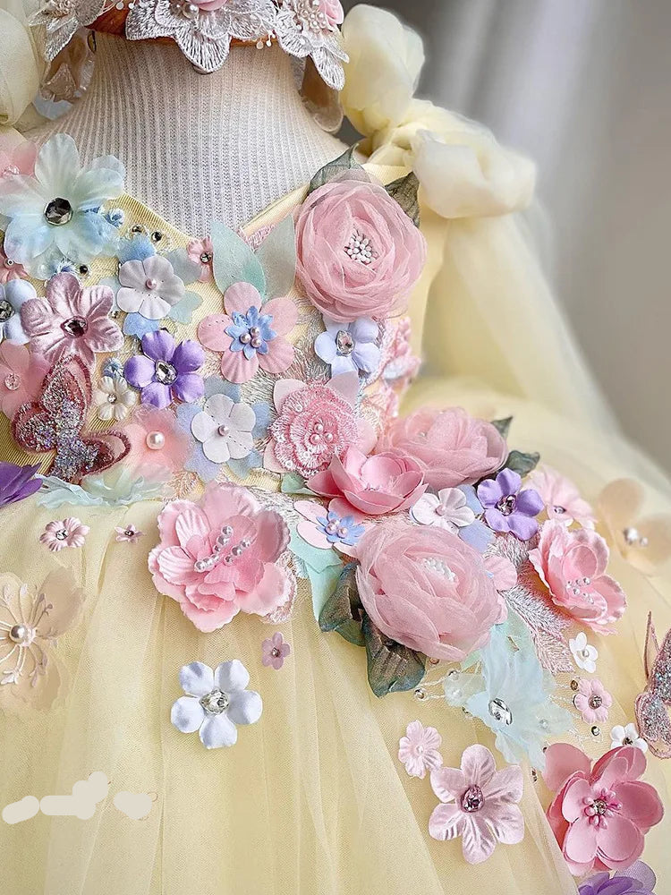 Flower Embroidery Bow-Backed Design Little Girls&