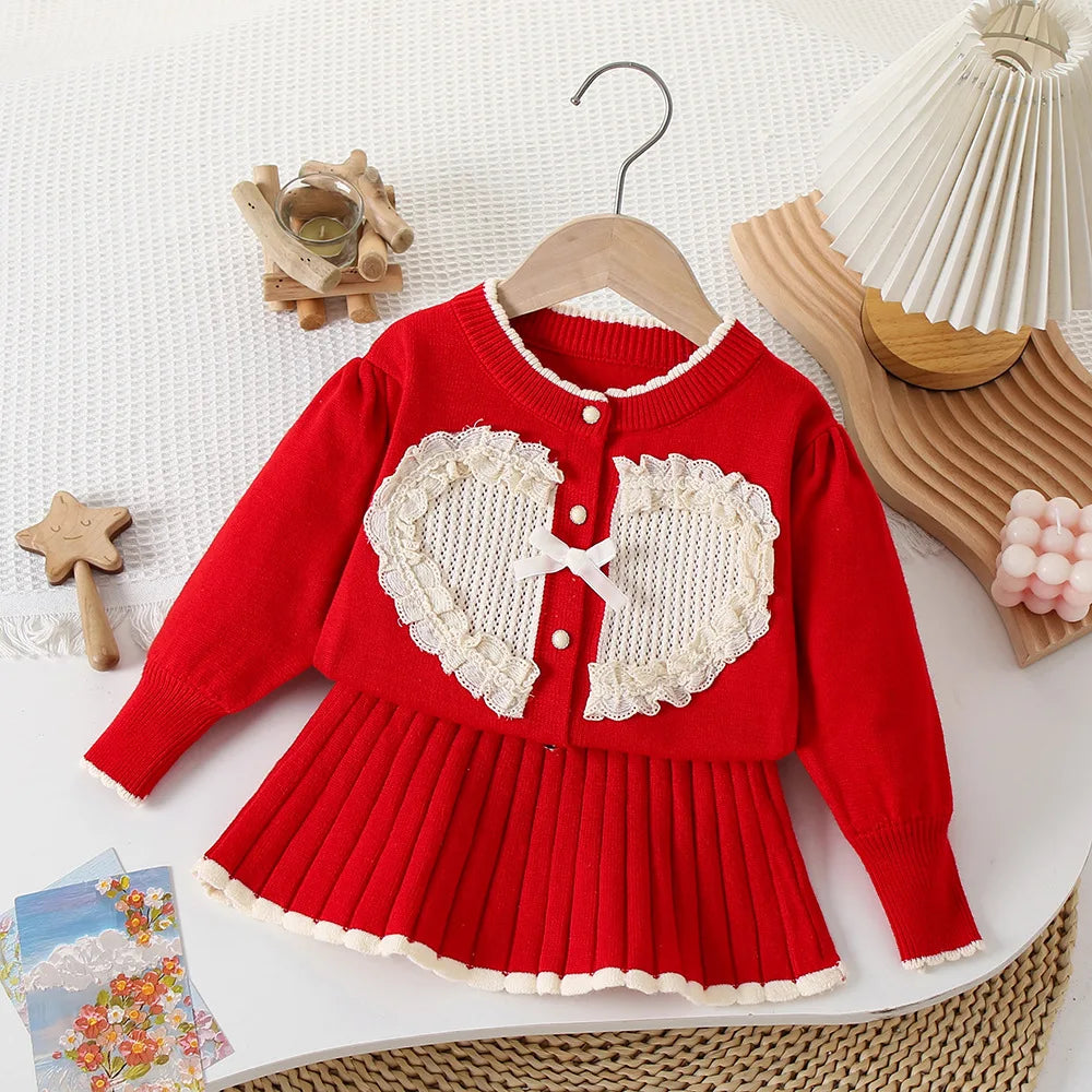 Girls' Long-Sleeved Heart Design Winter Outfit