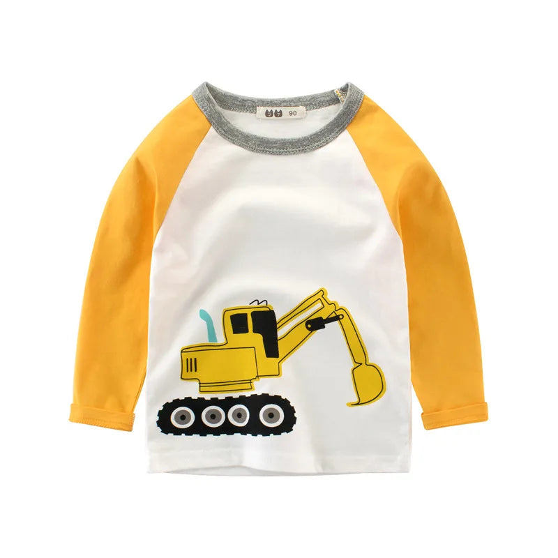 Cartoon Excavator Print Kids Boys Cotton T-shirts