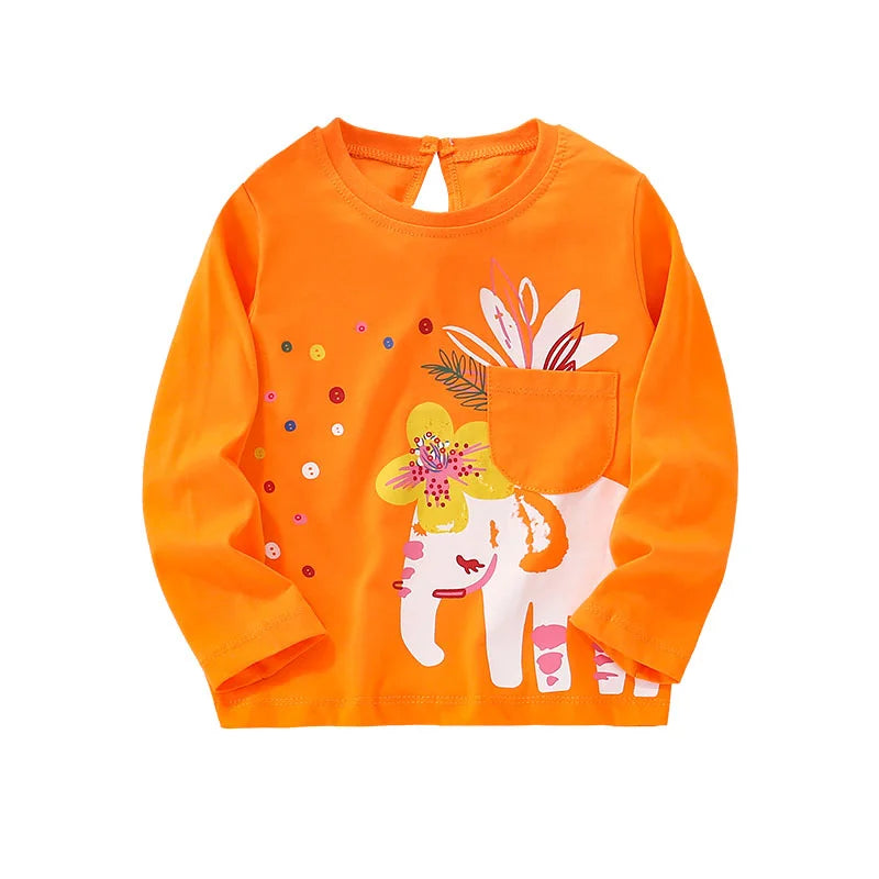 Full-Sleeve Animal Print Cotton T-Shirts For Girls