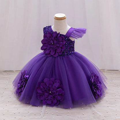 Toddler/Baby Girls Sequin Flower Design Tulle Bridesmaid Gowns